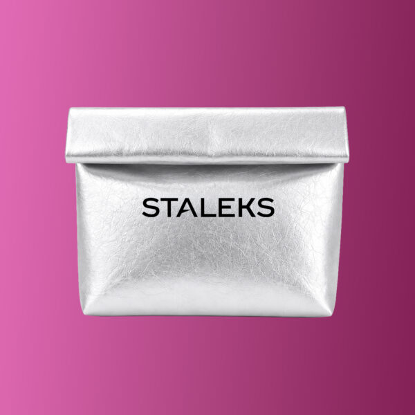 STALEKS Bolsa cosmética plateada de ecopiel, tamaño L