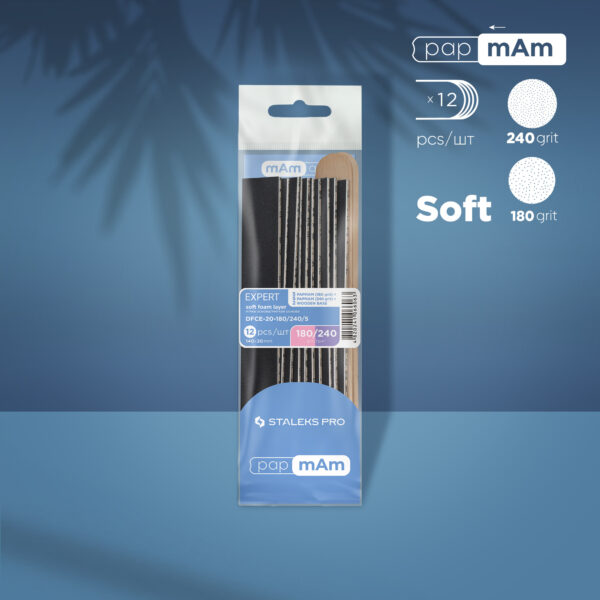 Disposable files papmAm with a soft base 180 grit (5 pcs), 240 grit (5 pcs) and a wooden base (2 pcs) Staleks Pro Expert 20