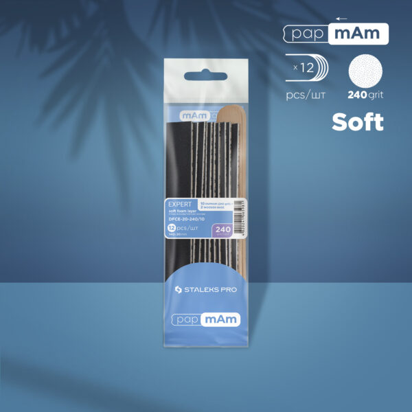 Disposable files papmAm with a soft base 240 grit (10 pcs) and a wooden base (2 pcs) Staleks Pro Expert 20