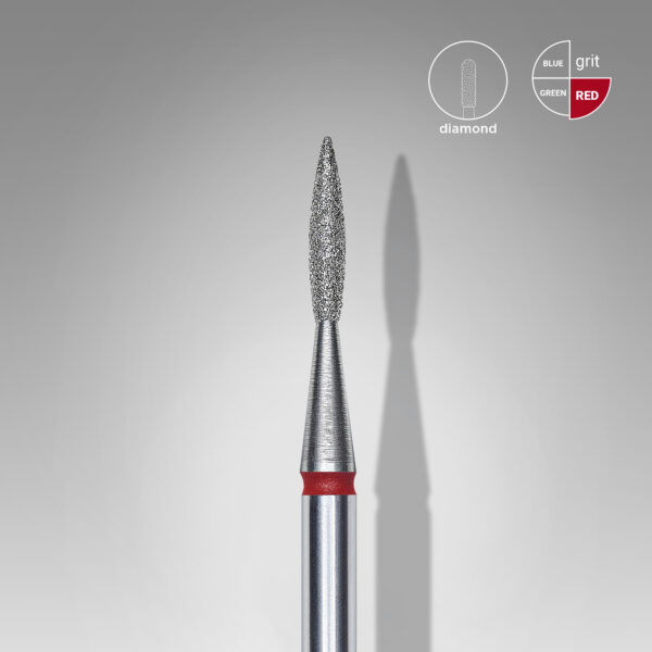 Diamond nail drill bit pointed flame red EXPERT head diameter 1,6 mm / working part 8 mm
