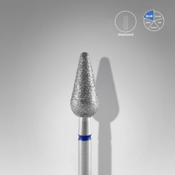 Diamond nail drill bit, "rounded pear", blue, diameter 5 mm, working part 12 mm