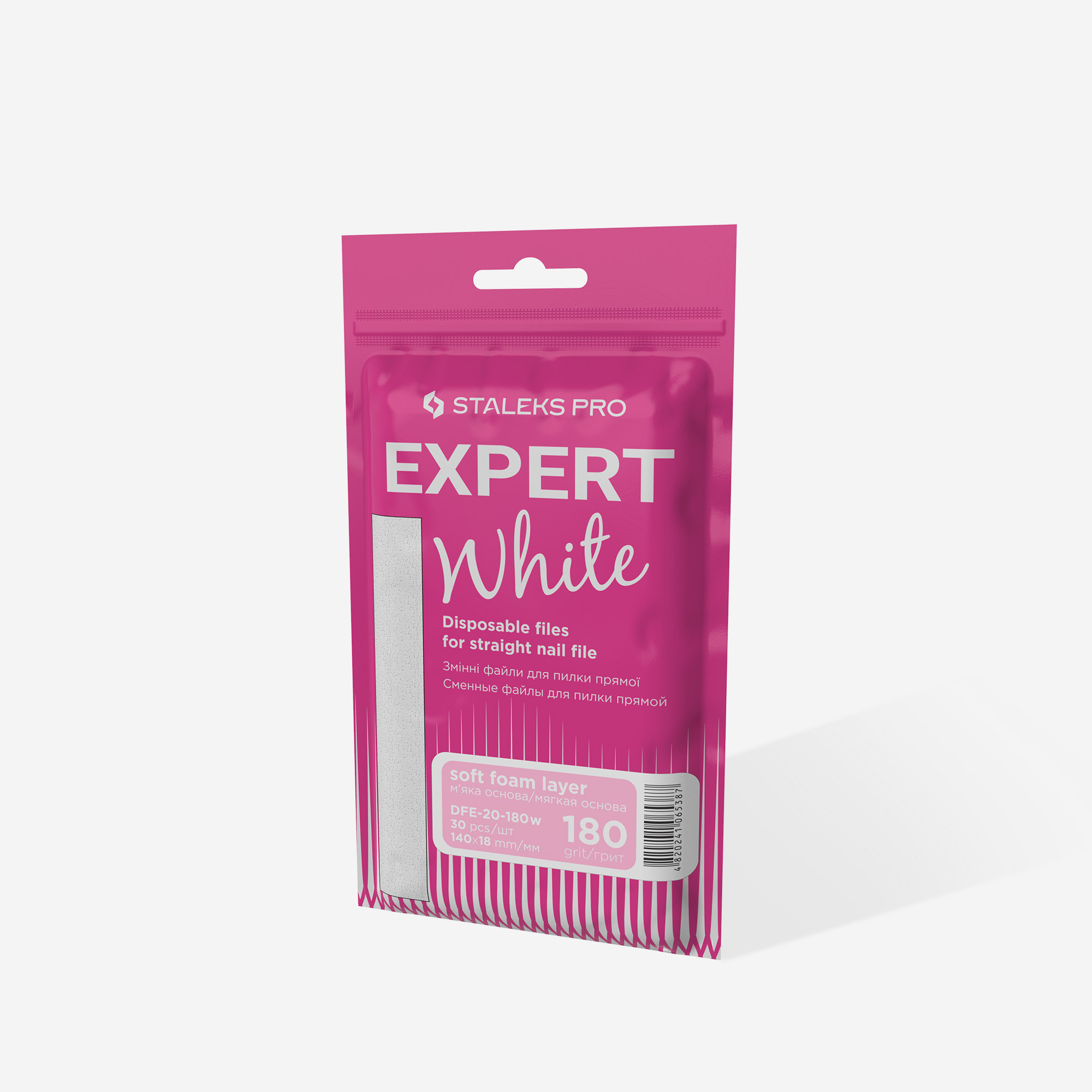 Disposable white files for straight nail file on a soft foam layer EXPERT 20 180 grit (30 pcs) - Image 4