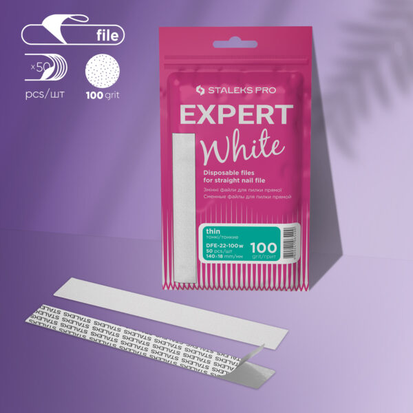 White disposable files for straight nail file Staleks Pro Expert 22, 100 grit (50 pcs)