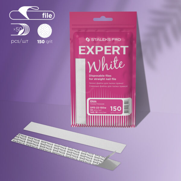 White disposable files for straight nail file Staleks Pro Expert 22, 150 grit (50 pcs)