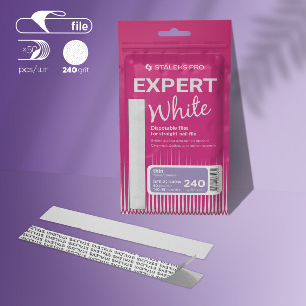 White disposable files for straight nail file Staleks Pro Expert 22, 240 grit (50 pcs)