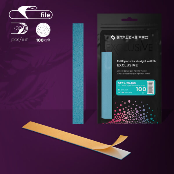 Refil descartável para lixa reta (sobre uma base macia) Staleks Pro Exclusive 20, grão 100 (30 un.)