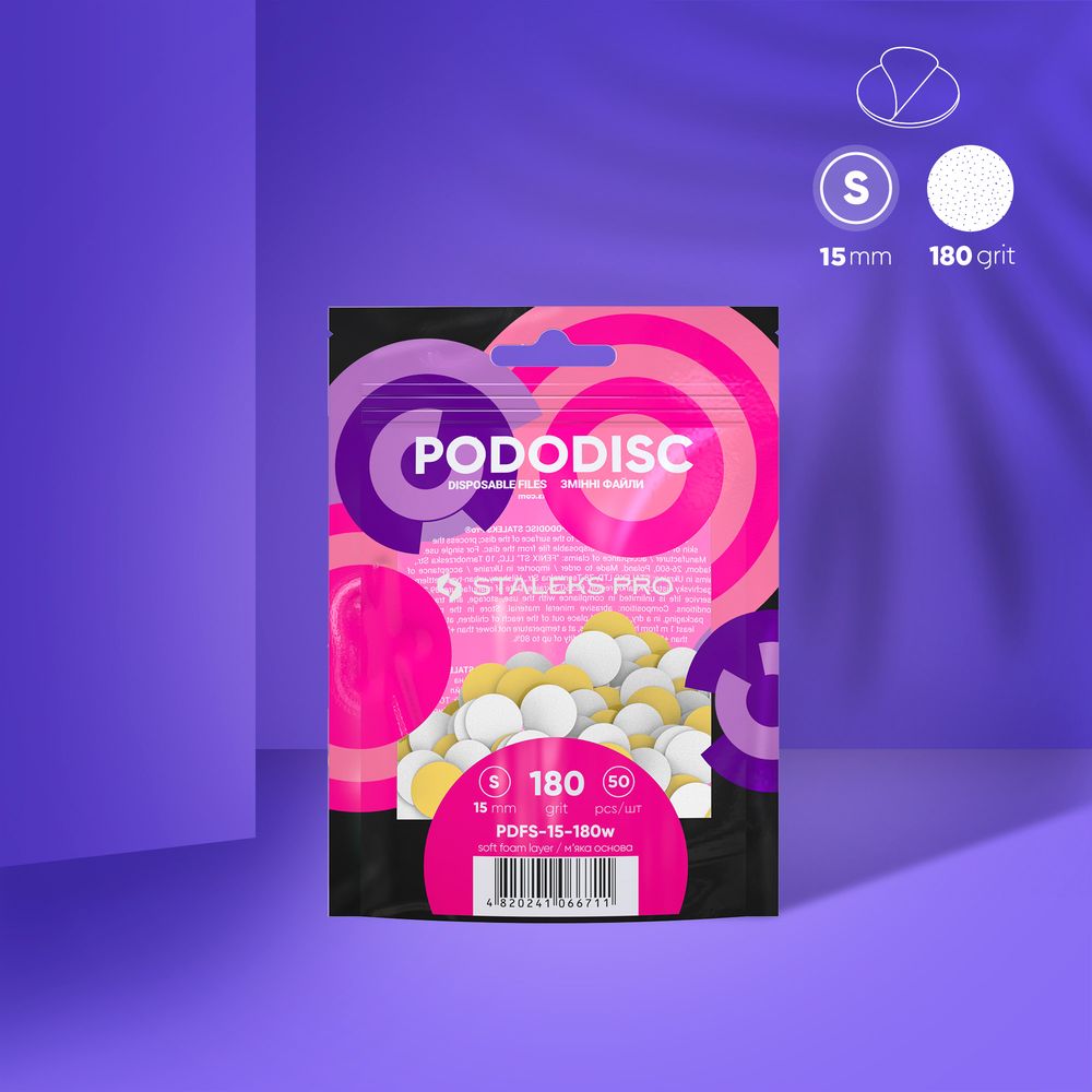 Repuestos acolchados con delgada base de espuma para disco para pedicura PODODISC STALEKS PRO S, grano 180 (50 pzas.)