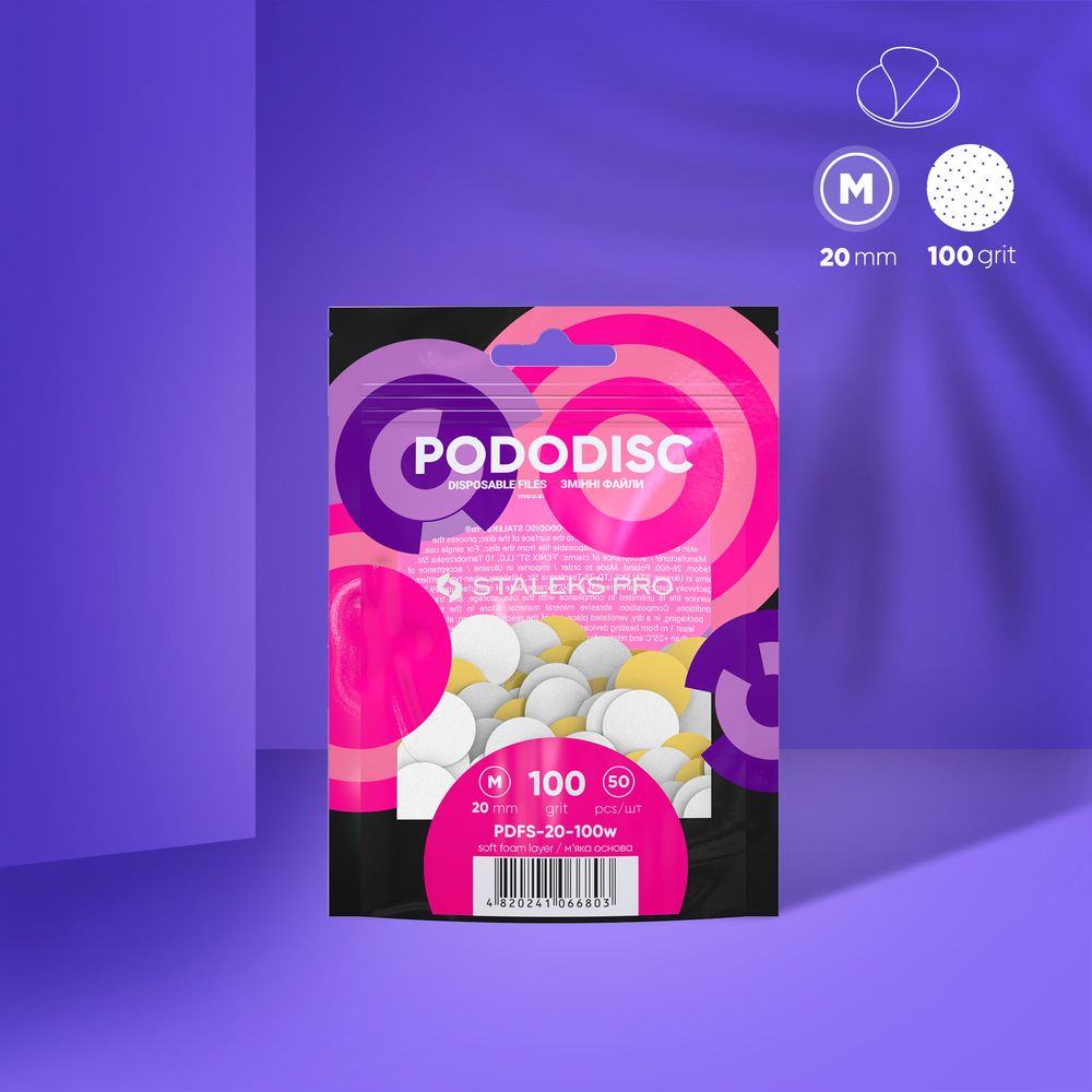 Repuestos acolchados con delgada base de espuma para disco para pedicura PODODISC STALEKS PRO M, grano 100 (50 pzas.)