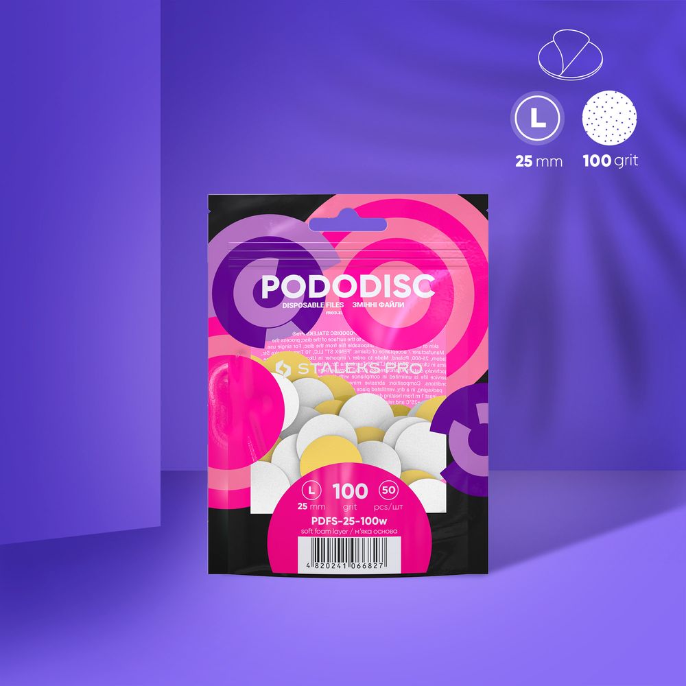 Repuestos acolchados con delgada base de espuma para disco para pedicura PODODISC STALEKS PRO L, grano 100 (50 pzas.)